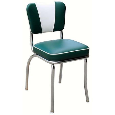 Richardson Seating Corp Richardson Seating Corp 4220GRN 4220 V -Back Diner Chair -Green-White- with 2 in. Box Seat - Chrome 4220GRN